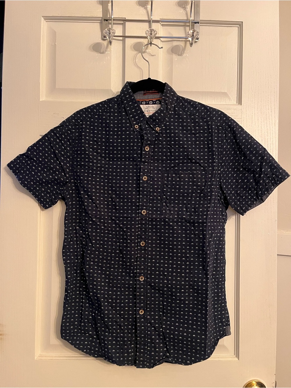 Denim & Flower Men's Navy Short-Sleeve Button-Down with Micro Print